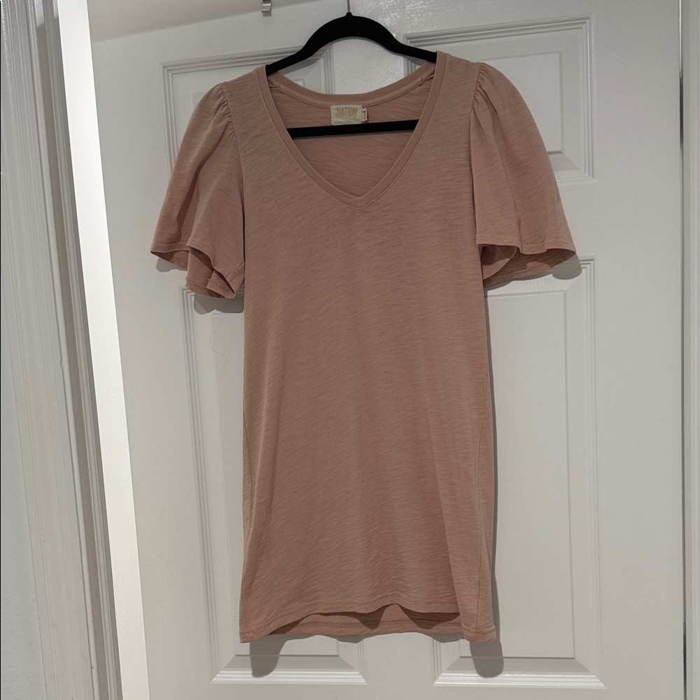 Nation LTD Blush Tshirt Mini Dress with flutter short sleeves